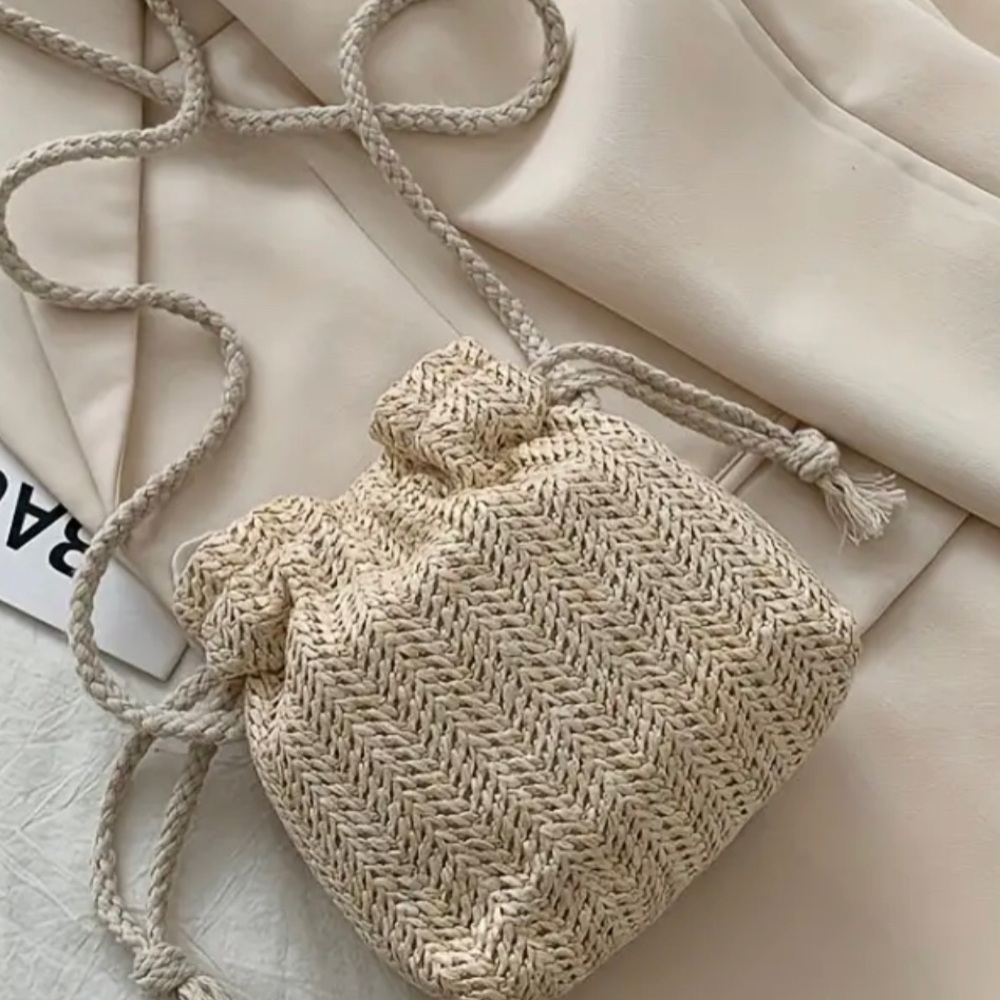 Boho Stylish And Convenient Woven Shoulder Bag With Flower Decoration Khaki - Picture 7 of 10